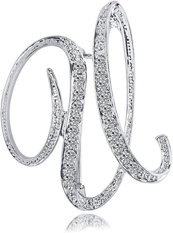 Letter Brooch Pins Initial Rhinestone Brooch for Women Crafts Silvery A-Z