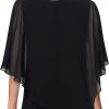 Women's Lightweight Flowy Shirt Double-Layered Printed Chiffon Poncho Blouse Top
