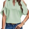Women's Cold Shoulder Tops Summer Fashion Short Sleeve V Neck Casual Loose Solid Color Blouse Shirts