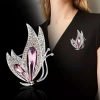 Vintage Rhinestone Crystal Inlaid Butterfly Brooch Women Girls Party Elegant Insect Enamel Pins(Purple)