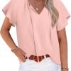 Womens 2024 Summer Tunic Tops Casual Short Sleeve Blouses V Neck Dressy Chiffon Boho Tshirts