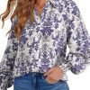 61YeW8zKXkL._AC Women's Casual V Neck Allover Floral Print Long Sleeve Chiffon Button Down Blouses Bohemian Top Shirts