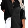 Women's V Neck Short Sleeve Button Down Shirts Casual Chiffon Blouses Tops