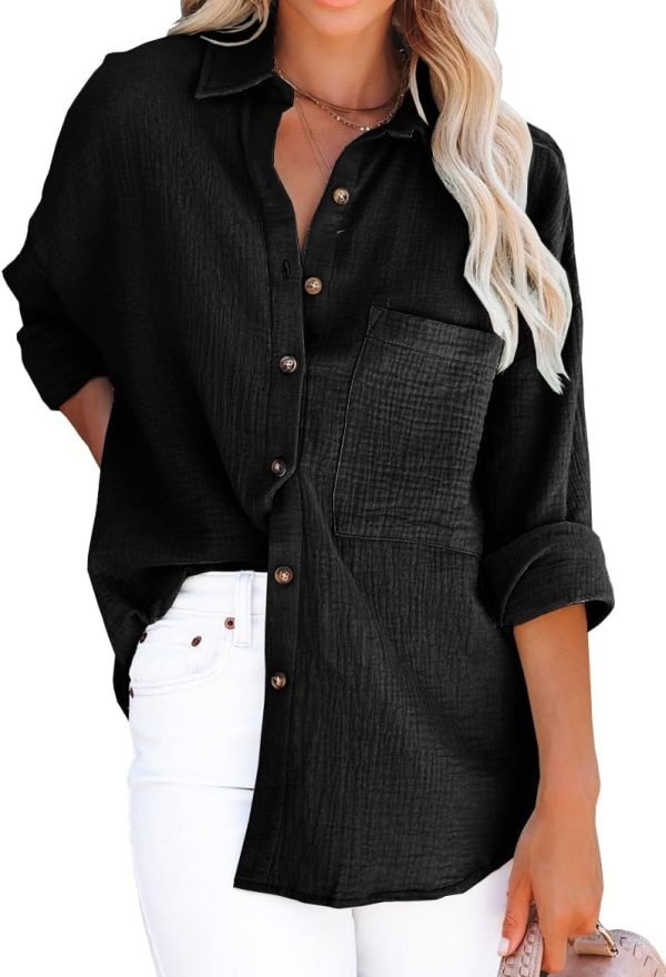 Women's V Neck Short Sleeve Button Down Shirts Casual Chiffon Blouses Tops