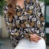 61Yqt1DqpML._AC Women's Casual V Neck Easel Floral Print Long Sleeve Blouses Smocked Button Down Shirts Bohemian Top