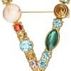 Crystal Pearl Initial Brooch Gold Plated Enamel Colorful Letter Alphabet Breastpin Pin for GIFTS