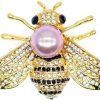 Honey Bee Brooches Crystal Insect Themed Bee Brooch Animal Fashion Shell Pearl Brooch Pin Gold Tone
