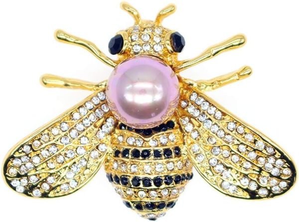 Honey Bee Brooches Crystal Insect Themed Bee Brooch Animal Fashion Shell Pearl Brooch Pin Gold Tone