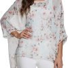 Women Chiffon Blouse Floral Batwing Sleeve Beach Cover Loose Tunic Shirt Tops