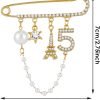Number 5 Lapel Pins and Brooches Vintage Imitating Pearl Rhinestone Crystal Brooch Pin for Women Rhinestone Jewelry
