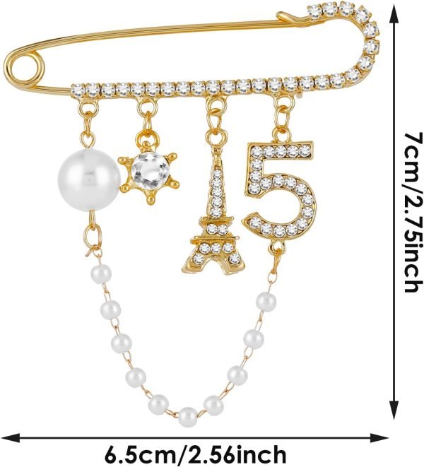 Number 5 Lapel Pins and Brooches Vintage Imitating Pearl Rhinestone Crystal Brooch Pin for Women Rhinestone Jewelry