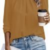 Womens Tops Dressy Casual Pleated Crew Neck Long Sleeve Shirts Office Work Chiffon Blouses