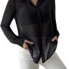 61_VWXnSbQL._AC_SL1500 Women's Sheer Mesh Button Up Shirt Long Sleeve See Through Blouse