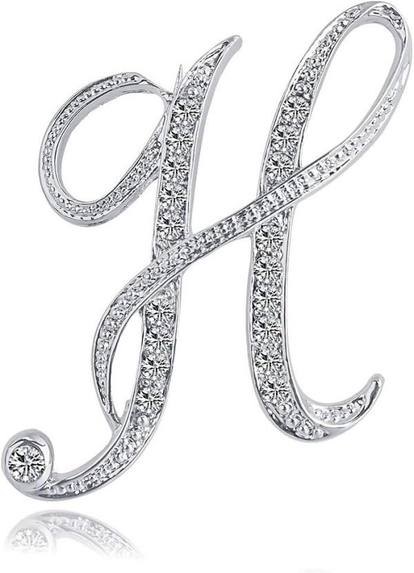 Letter Brooch Pins Initial Rhinestone Brooch for Women Crafts Silvery A-Z