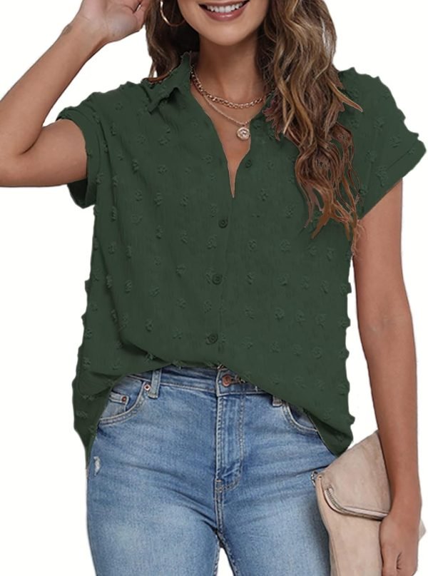 61a42LJYRML._AC_SL1500 Women White Button Down Shirt Dressy Casual Work Tops Chiffon Blouse Summer Short Sleeve Shirts