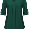 U.Vomade Women's 3/4 Cuffed Sleeve Chiffon V Neck Casual Shirts for Women S-XL