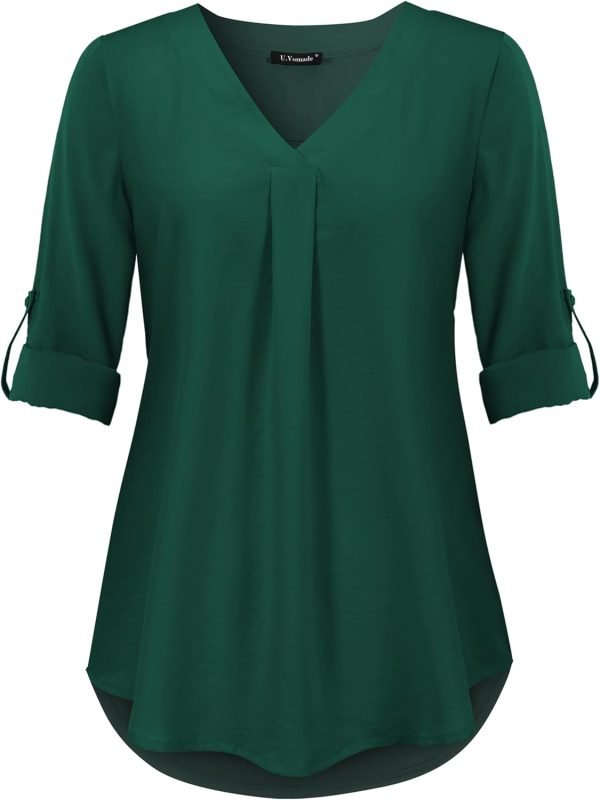 U.Vomade Women's 3/4 Cuffed Sleeve Chiffon V Neck Casual Shirts for Women S-XL
