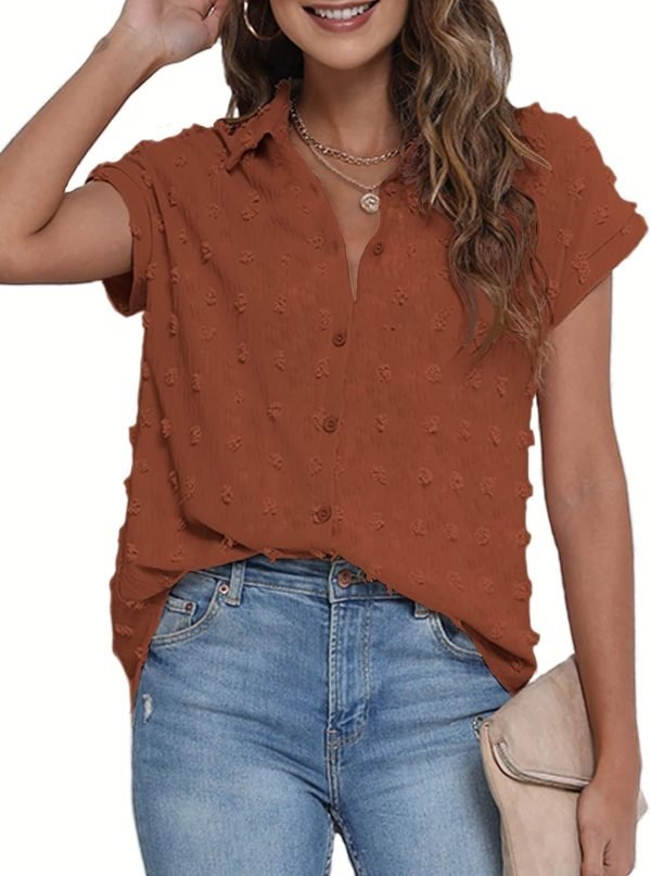 61ahJWLDZTL._AC_SL1500 Women White Button Down Shirt Dressy Casual Work Tops Chiffon Blouse Summer Short Sleeve Shirts