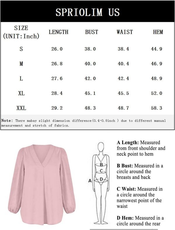 Women's Long Sleeve V Neck Shirt Dressy Pleated Top Casual Loose Chiffon Blouses