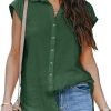 Women's V Neck Short Sleeve Button Down Shirts Casual Chiffon Blouses Tops