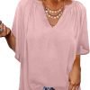 61bli13w2bL._AC_SL1500 Womens Chiffon Blouses Casual Solid Bell Sleeve Shirt Loose V Neck Pleated Tunic Tops