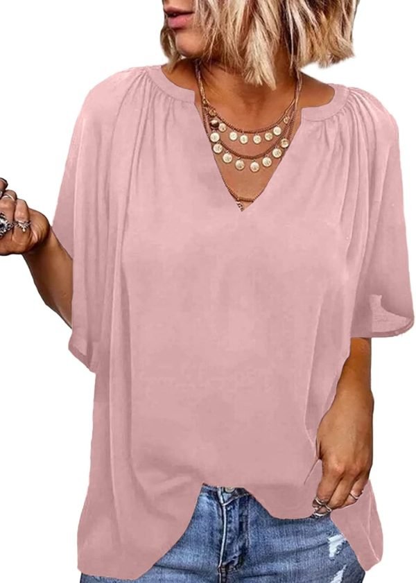 61bli13w2bL._AC_SL1500 Womens Chiffon Blouses Casual Solid Bell Sleeve Shirt Loose V Neck Pleated Tunic Tops