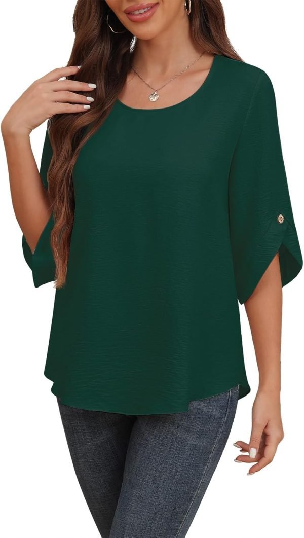 Women's 2024 Summer Chiffon Blouses Bell Short Sleeve Tshirts Casual Loose Flowy Dressy Work Tops for Leggings Blouse