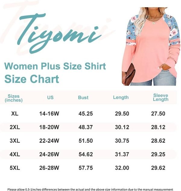 Plus Size T Shirt for Women Long Sleeve Raglan Tops Tee Shirts Color Block Top Leopard Plaid Print XL-5XL 14W-28W