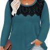 Plus Size Lace Tops for Women Long Sleeve Crewneck Pullover Fall T-shirts Tunics Basic Tees T-Shirts XL-5XL