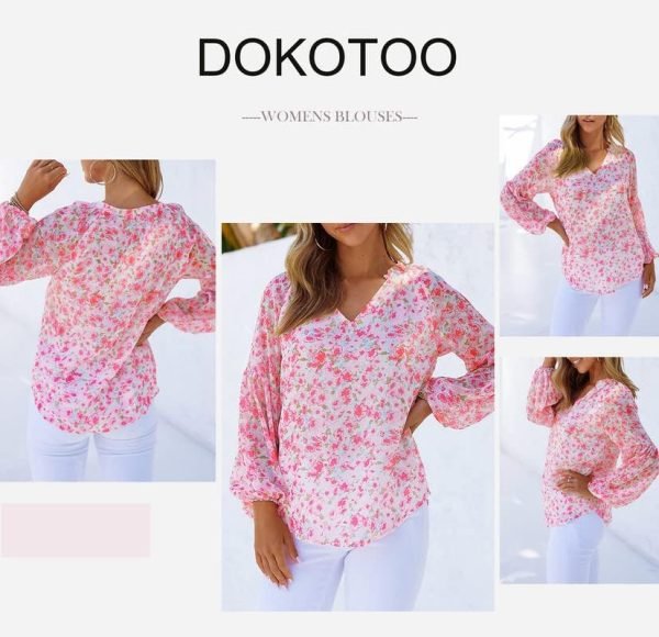 Women's Casual Boho Floral Print V Neck Long Sleeve T Shirt Blouses