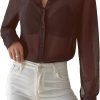 61dkR0rounL._AC_SL1500 Women's Sheer Mesh Button Up Shirt Long Sleeve See Through Blouse