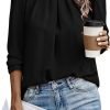 Womens Tops Dressy Casual Pleated Crew Neck Long Sleeve Shirts Office Work Chiffon Blouses