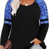 Plus Size T Shirt for Women Long Sleeve Raglan Tops Tee Shirts Color Block Top Leopard Plaid Print XL-5XL 14W-28W