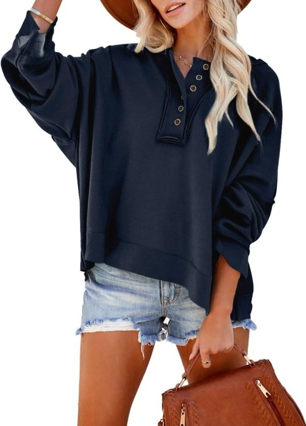 Hoodies for Women 2024 Fashion Fall V Neck Button Down Long Sleeve Hooded Sweatshirts Tops