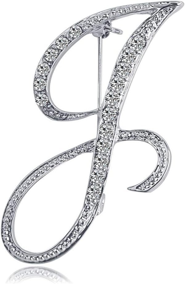 Letter Brooch Pins Initial Rhinestone Brooch for Women Crafts Silvery A-Z