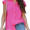 Women's V Neck Short Sleeve Button Down Shirts Casual Chiffon Blouses Tops