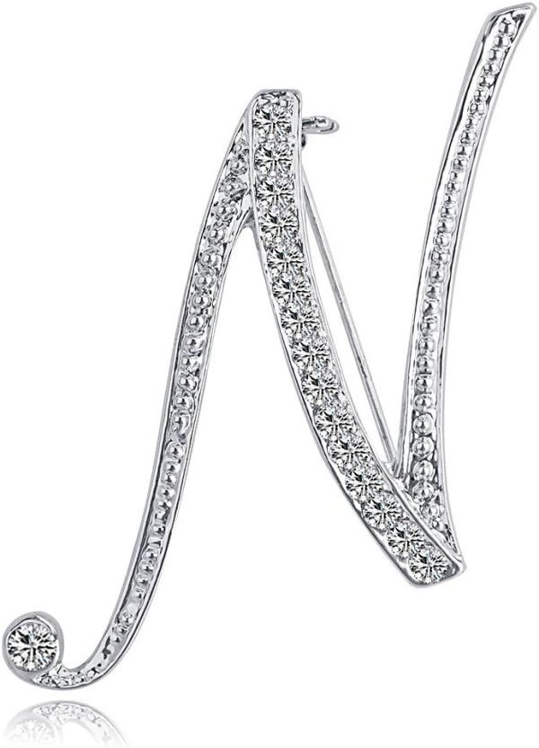 Letter Brooch Pins Initial Rhinestone Brooch for Women Crafts Silvery A-Z