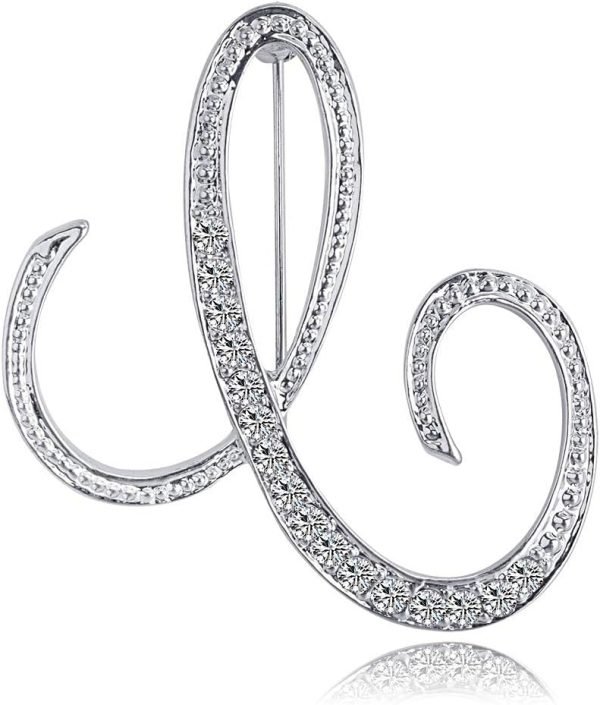Letter Brooch Pins Initial Rhinestone Brooch for Women Crafts Silvery A-Z
