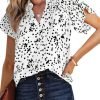 Women's Casual V Neck Alicia Floral Print Smocked Short Sleeve Chiffon Blouses Bohemian Top Shirts