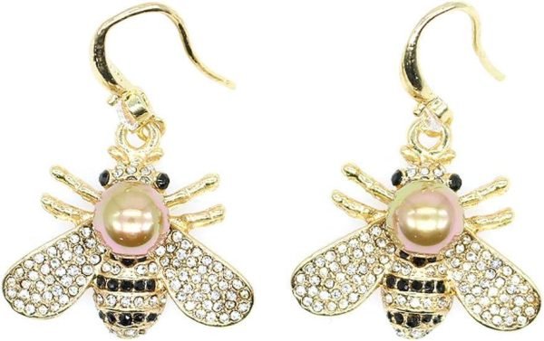 Honey Bee Brooches Crystal Insect Themed Bee Brooch Animal Fashion Shell Pearl Brooch Pin Gold Tone