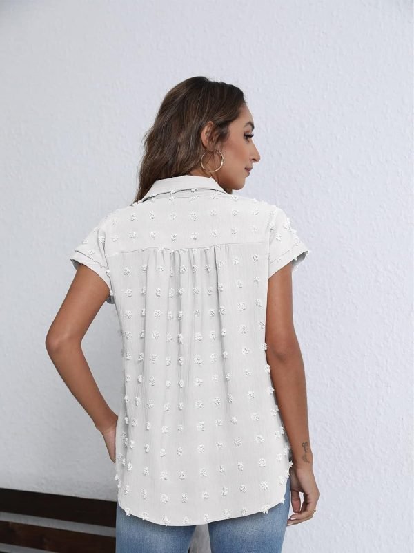 61iCnt3tsaL._AC_SL1500 Women White Button Down Shirt Dressy Casual Work Tops Chiffon Blouse Summer Short Sleeve Shirts