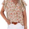 Women's Casual Boho Floral Print V Neck Long Sleeve T Shirt Blouses