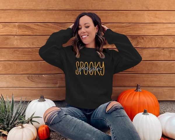 Embroidered Sweatshirt Women Halloween Sweatshirts Fall Lightweight Pullover Autumn Long Sleeve Top