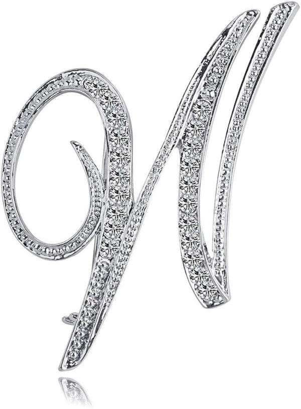 Letter Brooch Pins Initial Rhinestone Brooch for Women Crafts Silvery A-Z