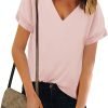 Women V Neck Chiffon Blouse Short Sleeve Summer Casual Loose Shirt Tops