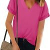 Women V Neck Chiffon Blouse Short Sleeve Summer Casual Loose Shirt Tops