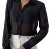 61lOF_WUjlL._AC_SL1500 Women's Sheer Mesh Button Up Shirt Long Sleeve See Through Blouse