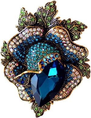 Rose Crystal Flower Brooch Vintage Palace Style Rhinestone Lapel Pin Wedding Bride Large Brooches For Woman Jewelry Clothing Decoration Christmas Gift