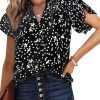 Women's Casual V Neck Alicia Floral Print Smocked Short Sleeve Chiffon Blouses Bohemian Top Shirts
