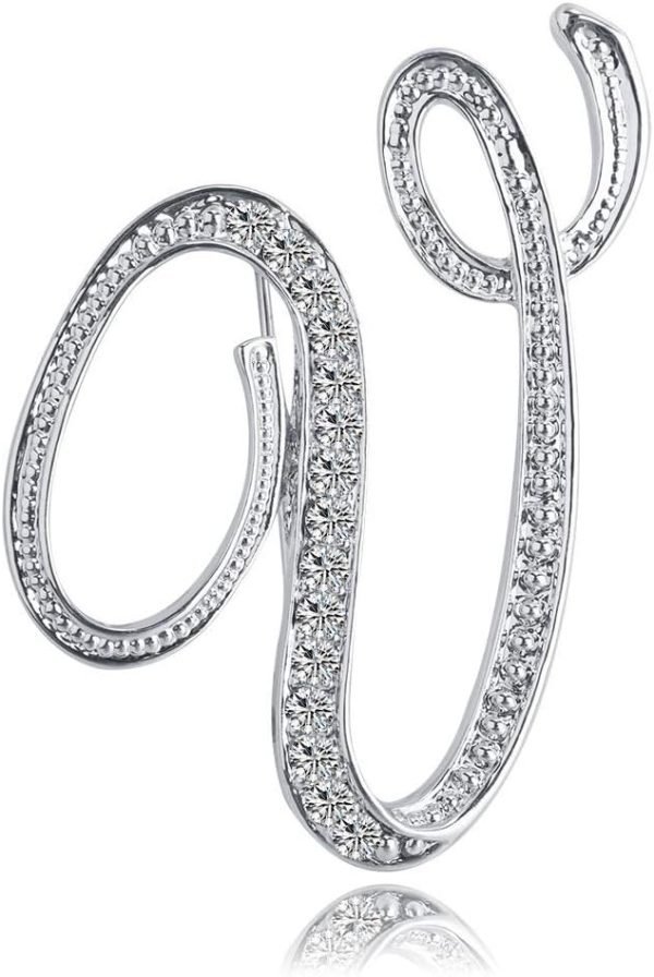 Letter Brooch Pins Initial Rhinestone Brooch for Women Crafts Silvery A-Z